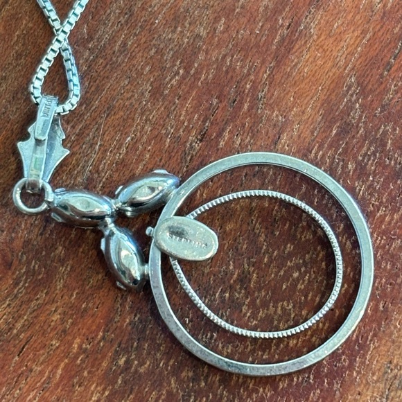 Sterling Silver Opal Pendant Necklace 925 Chain 17” Modern Double Circle Design - Picture 6 of 9